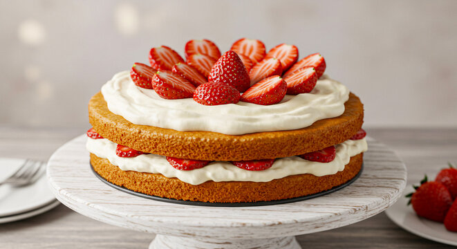 Strawberry Layer Cake on Cake Stand