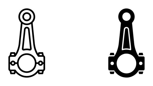 Connecting Rod Vector Icons, Engine Part Symbols, Mechanical Components, Automotive Industry Graphics, Black and White Machine Elements