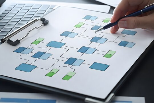 Developer drawing data flow diagram during system design process. Engineer designing application structure and software architecture.