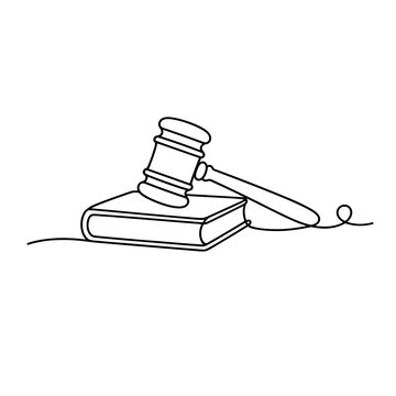 Judge Gavel Resting on Closed Law Book One Line Art Vector Concept for Legal Legislation and Judicial Code