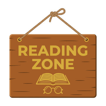 Hanging reading zone wooden sign board vector illustration