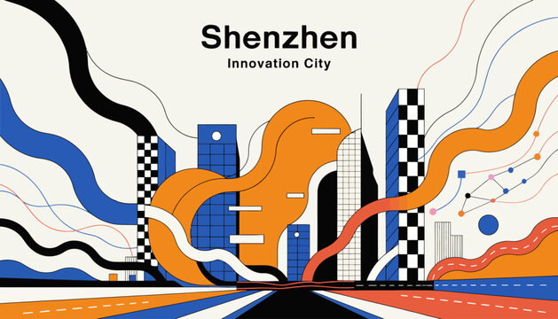 Shenzhen Innovation City, colorful cityscape with modern architecture