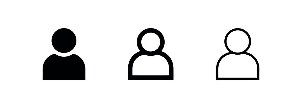 Set of three user icons: solid, outline and dual line
