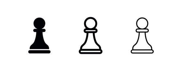 Chess pawn icons in three styles: solid black, outlined black, and thin line. © liubomir118809