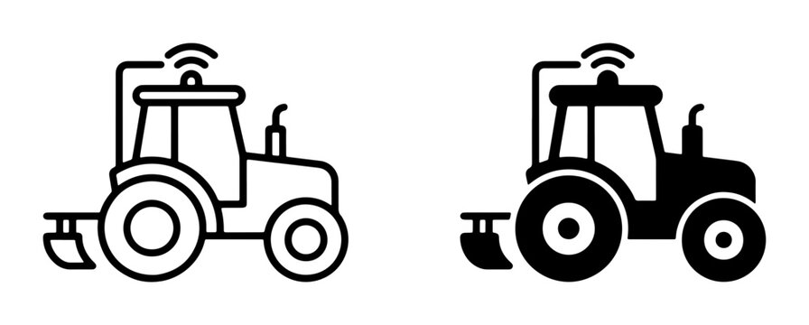 Smart Tractor Icons, Agricultural Technology, Precision Farming, Modern Agriculture, Connected Farm Equipment, Vector Set