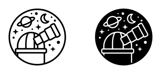 Astronomy Observatory Icons, Space Exploration Vector Graphics, Celestial Bodies & Telescope Symbols, Science & Discovery Design Elements © Mina