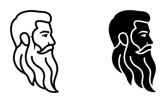 Bearded Man Profile Vector Icons, Black and White Silhouette, Modern Minimalist Male Head Illustration for Grooming and Barber Concepts