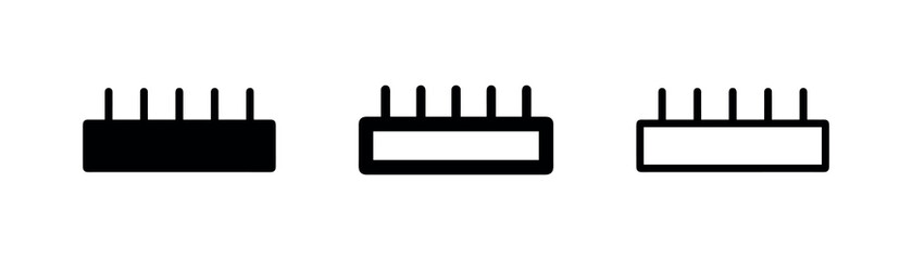 Obraz premium Three comb or rake icons: solid, outline, and filled outline