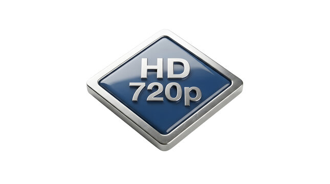 HD 720p glossy blue diamond icon, high definition video resolution sign isolated on white.