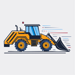 Fototapeta premium Bulldozer mascot illustration pushing earth with motion lines in flat two-tone style