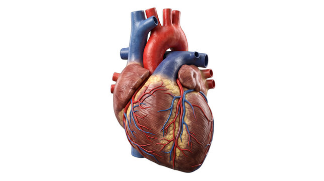 Realistic Human Heart Anatomy 3D Model with Arteries and Veins PNG Isolated on a transparent background