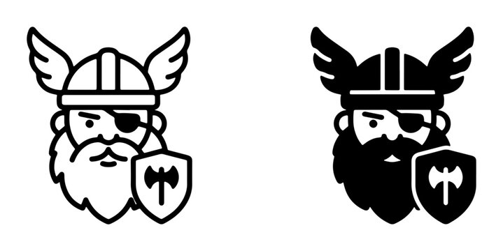 Viking Warrior Icons, Norse Mythology Character Symbols, Bearded Warrior with Axe and Shield, Nordic Legend Emblems, Ancient Warrior Graphics, Scandinavian Iconography