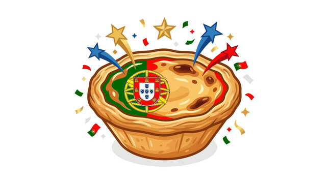 Traditional Egg Custard Tart Illustration with Festive Celebration Elements