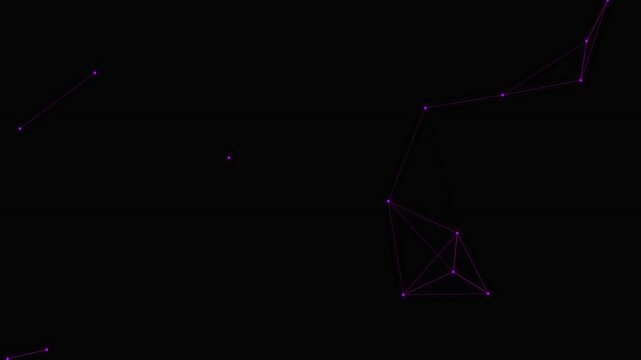 Abstract purple digital plexus network moving on black background