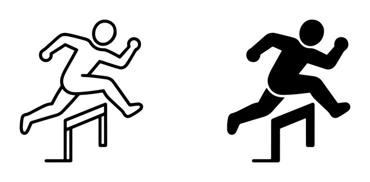 Hurdle Race Icons, Athletic Runner Silhouette, Track and Field Sport Vector Graphics, Competition Challenge Symbol