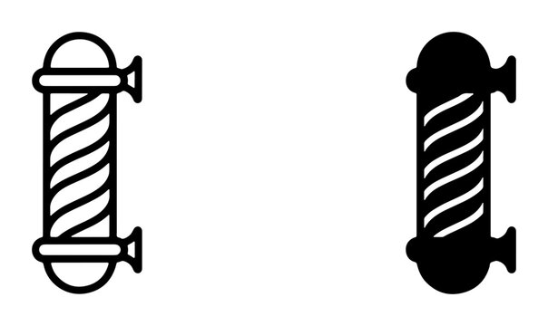 Barber Pole Icons, Classic Vintage Symbol, Retro Hair Salon Signage, Black and White Vector Graphics for Grooming Services