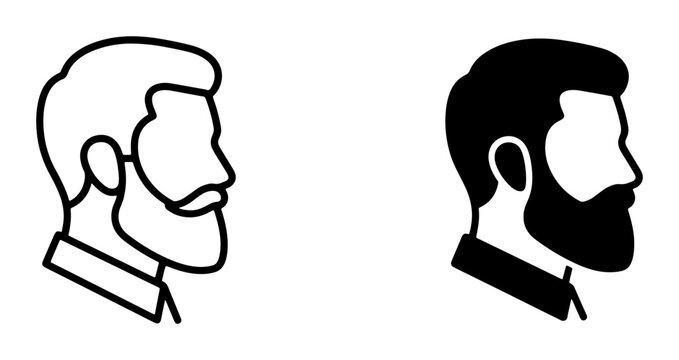 Bearded Man Profile Icons, Minimalist Line Art and Silhouette Vector Graphics for Grooming and Style Concepts