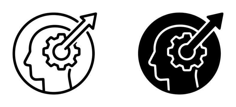 Mindset Growth Icon Set, Brain Gear Progress, Cognitive Development Vector Graphics, Business Strategy Icons
