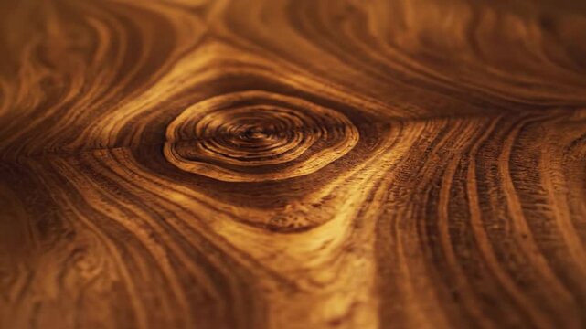 Elegant Polished Wood Grain Texture Background with Natural Tree Ring Knot Pattern and Warm Sunlight