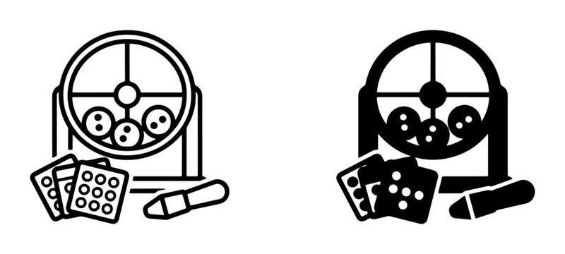 Bingo Machine Icons, Lottery Balls, Cards, and Dabber. Gambling Game Vector Set, Casino Entertainment Symbols, Chance and Luck Graphics.