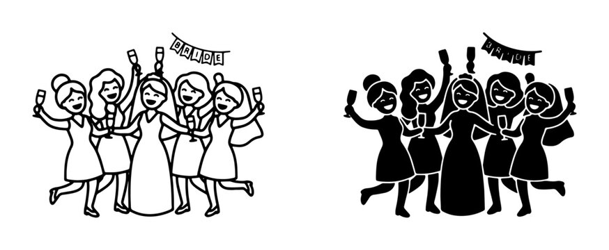 Bride Tribe Celebration Vector Icons, Bachelorette Party Fun, Women Toasting Champagne, Bridal Shower Graphics