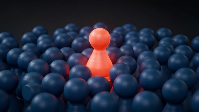 Red pawn standing out from blue crowd