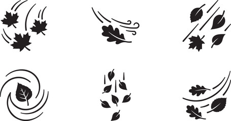 Fototapeta premium Falling leaves vector icon set for autumn seasonal design and wind motion graphics.