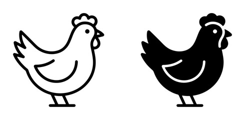Obraz premium Chicken Icons, Farm Animal Silhouettes, Poultry Vector Graphics, Simple Hen Outline and Solid Fill for Organic Food and Agriculture Concepts
