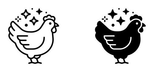 Fototapeta premium Chicken Icons, Farm Animal Graphics, Poultry Vector Art, Organic Food Symbols, Cute Hen Illustrations, Black and White Graphics, Simple Farm Icons