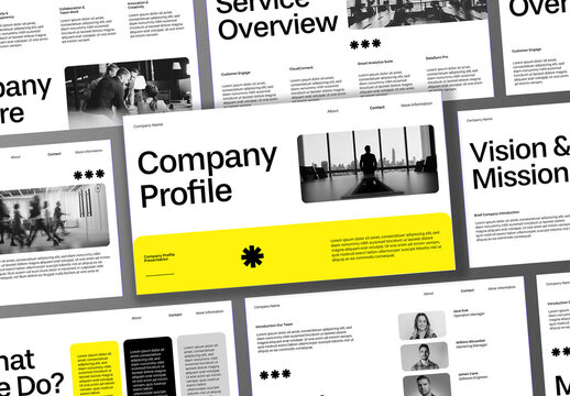 Black Yellow Modern Minimalist Company Profile Presentation