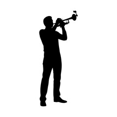 Trumpet Player Musician Standing Silhouette Vector Illustration © Dewi