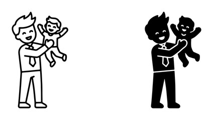 Obraz premium Father Holding Baby Icon Set, Parent Child Love Silhouette, Family Bonding Simple Line Art Vector Graphics