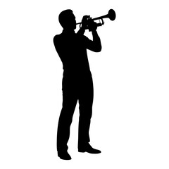 Trumpet Player Silhouette Standing and Playing Music Vector © Dewi