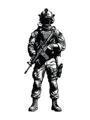 Fototapeta premium Tactical Special Forces Soldier Holding Rifle Vector Illustration