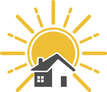 Yellow Sun and Brown House Real Estate Logo Transparent PNG, Warm Home Property Illustration