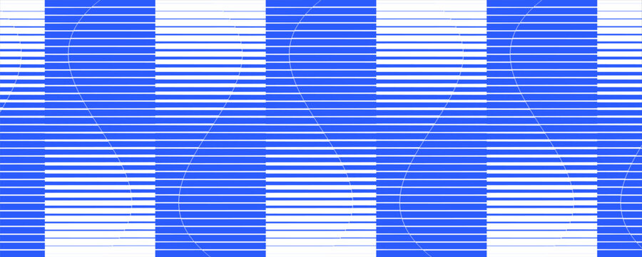 Dense array of vertical blue strokes with pointed tips forming a sinusoidal S-wave pattern through progressive height variation across a light background, as a minimalist vector illustration.