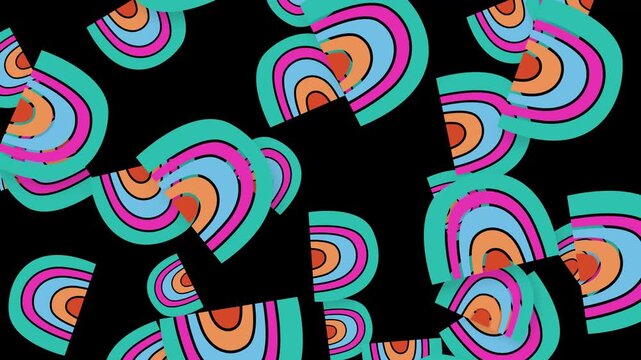Colorful Playful Semi Circle Shapes Falling on Black Background