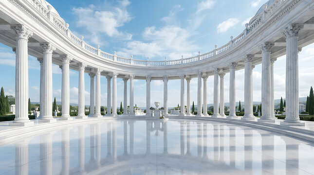 Neoclassical Marble Colonnade Under Bright Blue Sky