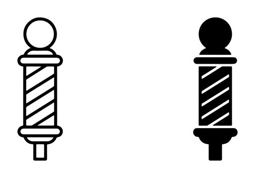 Barber Pole Icons, Classic Vintage Symbol, Traditional Hair Salon Sign, Retro Business Emblem, Black and White Vector Graphics