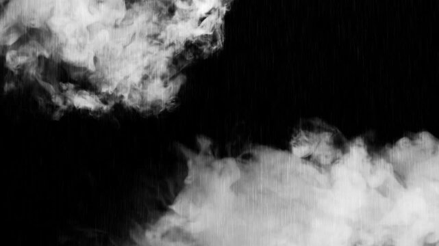 Smoke clouds drift dynamically against a pitch black background.