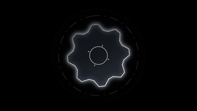 Gear animation with target pointer for digital technology data processing in a futuristic user interface loop, creative video clip for software development.