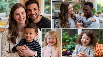 Fototapeta premium Diverse family with young children sharing joyful moments in a bright modern kitchen setting