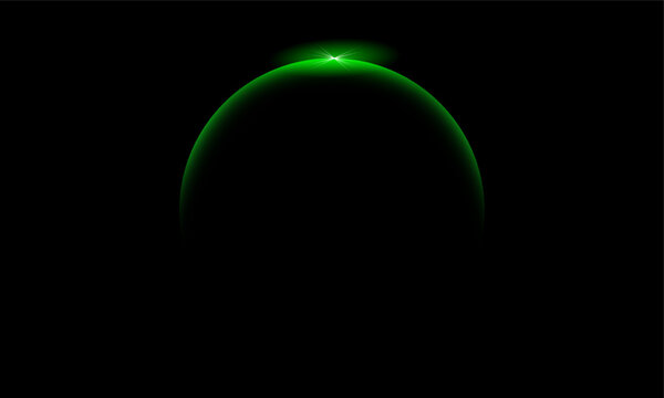 Green Earth Planet Glowing as a Green Sphere in Dark Space on Black Background, Abstract Globe, Night Astronomy, Celestial Orb, Shadow, Light and Universe Concept