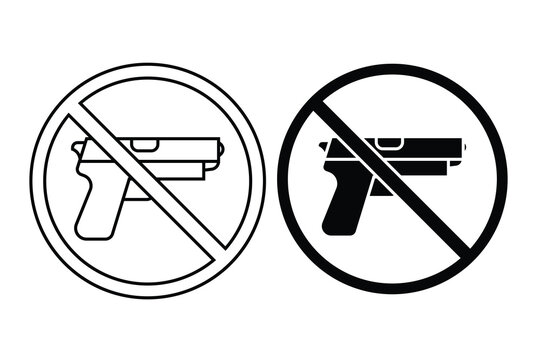 Prohibition signs with handguns, no weapons allowed vector symbols for safety.