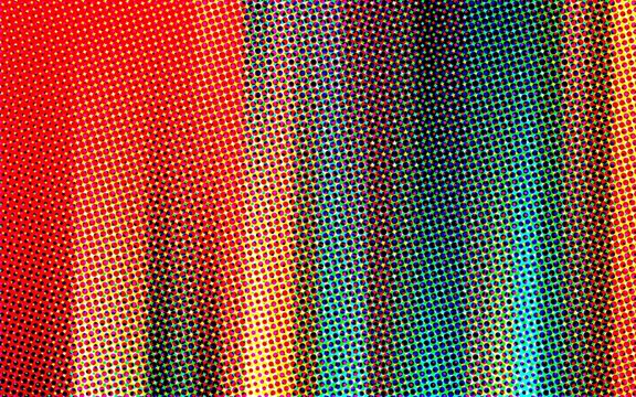 Bold red to yellow halftone transition with a cool blue edge for a high contrast visual design