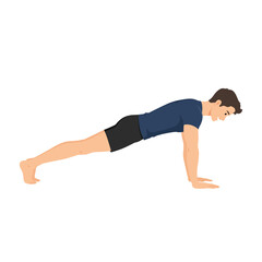 Fototapeta premium Man Performing Plank Phalakasana Exercise. Flat vector illustration isolated on white background