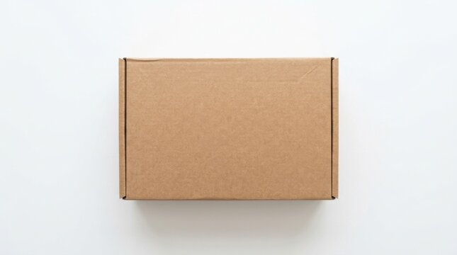 Top view of a blank brown cardboard shipping box isolated on a white background for packaging and delivery