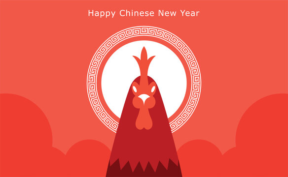 Zodiac rooster portrait in a minimalist style. Lunar New Year 2031 horizontal greetings card template.
