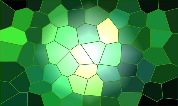 Dark forest green mosaic pattern with bright central glow and geometric glass shapes for environmental concepts