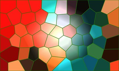 Dynamic abstract mosaic pattern with bold primary colors and geometric glass shapes for a striking digital style © Mahmuda